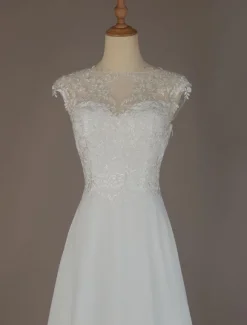 Robe mariée trapèze en dentelle dos transparent à traîne Robe de mariage