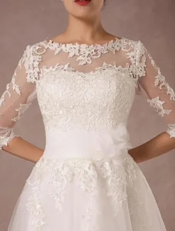 Robe mariée vintage col bateau demi-manche en dentelle jupe en tulle courte au dessus de genou Robe de mariage