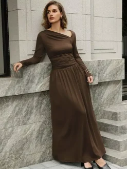 Robe maxi asymétrique à manches longues pour femme 2026