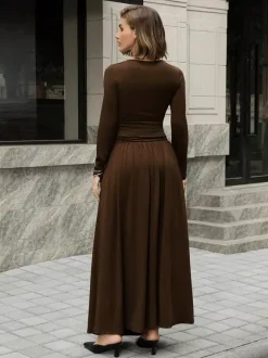 Robe maxi asymétrique à manches longues pour femme 2026