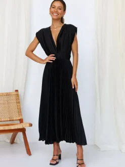 Robe Maxi Col V Sans Manches Décontractée Robe Longue Plissée