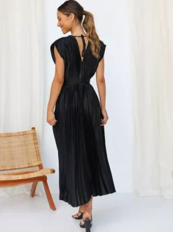 Robe Maxi Col V Sans Manches Décontractée Robe Longue Plissée