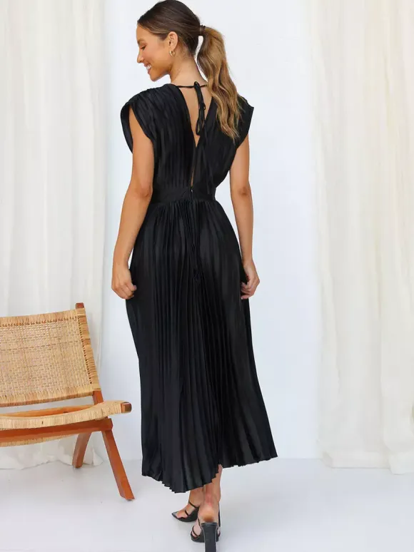 Robe Maxi Col V Sans Manches Décontractée Robe Longue Plissée