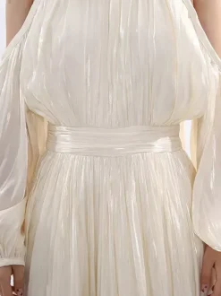 Robe maxi de soirée abricot sans manches à épaules dénudées chic et semi-formelle robe d'été