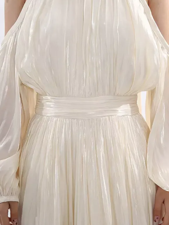 Robe maxi de soirée abricot sans manches à épaules dénudées chic et semi-formelle robe d'été