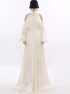 Robe maxi de soirée abricot sans manches à épaules dénudées chic et semi-formelle robe d'été