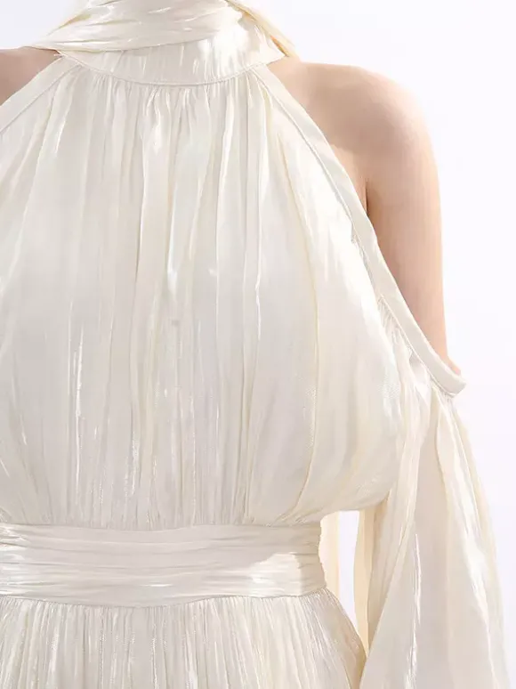 Robe maxi de soirée abricot sans manches à épaules dénudées chic et semi-formelle robe d'été