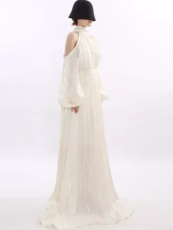 Robe maxi de soirée abricot sans manches à épaules dénudées chic et semi-formelle robe d'été