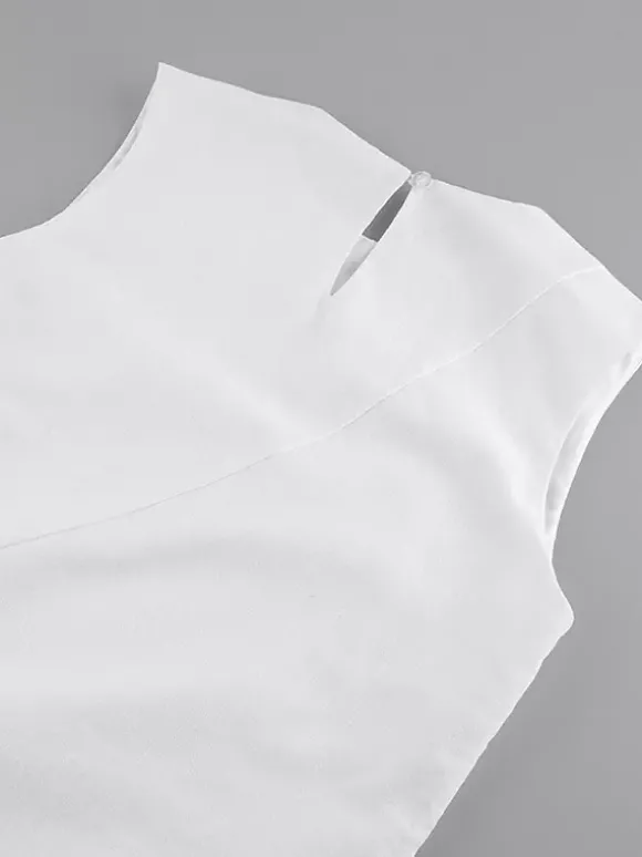 Robe maxi de tous les jours pour femme sans manches col rond taille naturelle élégante robe blanche