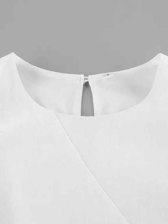 Robe maxi de tous les jours pour femme sans manches col rond taille naturelle élégante robe blanche