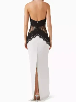 Robe maxi sans manches à col halter empiècements en dentelle et couleurs contrastées pour femme 2026