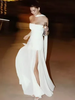 Robe maxi sans manches à col halter et ourlet asymétrique superposé pour femme 2026