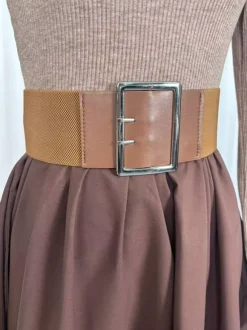 Robe maxi trapèze à manches longues coupe trapèze en maille côtelée demi-zip et patchwork ceinture intégrée collection femme 2026