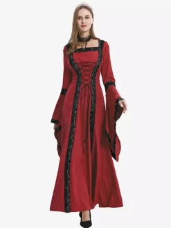 Robe médiévale grande taille pour femme style Renaissance vintage à lacets pour Halloween