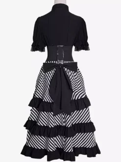 Robe médiévale pour femme robe de pirate rayée costume de pirate gothique jupe haute-basse ensemble 3 pièces
