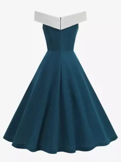 Robe midi bordeaux à épaules dénudées et coupe trapèze pour femme élégante et habillée.