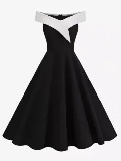 Robe midi bordeaux à épaules dénudées et coupe trapèze pour femme élégante et habillée.