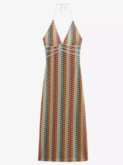 Robe midi dos nu en crochet color block pour femme style bohème chic