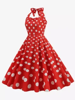 Robe midi dos nu rose à pois style vintage chic