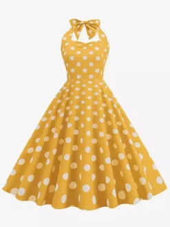 Robe midi dos nu rose à pois style vintage chic