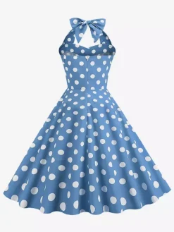 Robe midi dos nu rose à pois style vintage chic