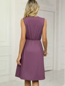 Robe midi en dentelle à col V pour femme - Robe d'été trapèze sans manches avec poches - Tenue décontractée d'été 2026