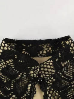 Robe midi moulante en dentelle pour femme - Robe fourreau noire vintage à manches cloche et fente au dos - Idéale pour un cocktail de printemps 2026