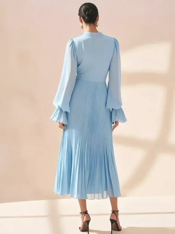 Robe midi plissée élégante pour femme - Robe en mousseline à volants superposés - Tenue d'invitée de mariage printanier 2026