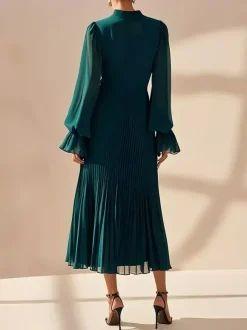 Robe midi plissée élégante pour femme - Robe en mousseline à volants superposés - Tenue d'invitée de mariage printanier 2026