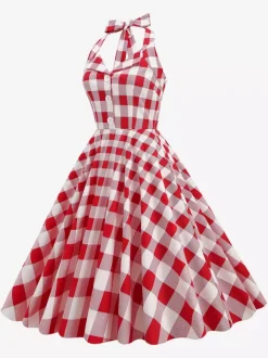 Robe midi trapèze à pois vintage années 1950 pour femme - Robe d'été rockabilly pin-up dos nu - Idéale pour un pique-nique de vacances 2026