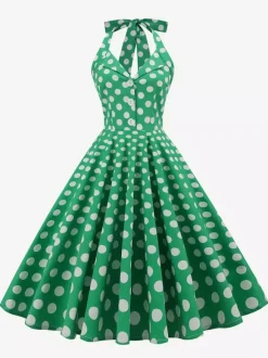 Robe midi trapèze à pois vintage années 1950 pour femme - Robe d'été rockabilly pin-up dos nu - Idéale pour un pique-nique de vacances 2026