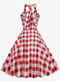 Robe midi trapèze à pois vintage années 1950 pour femme - Robe d'été rockabilly pin-up dos nu - Idéale pour un pique-nique de vacances 2026