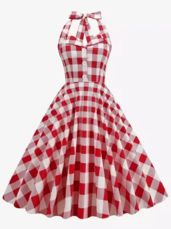 Robe midi trapèze à pois vintage années 1950 pour femme - Robe d'été rockabilly pin-up dos nu - Idéale pour un pique-nique de vacances 2026