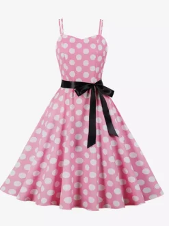 Robe midi trapèze vintage à pois pour femme - Robe d'été rockabilly trapèze ceinturée années 50 - Idéale pour les fêtes d'été 2026