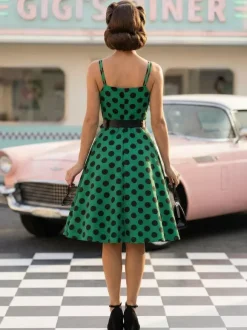 Robe midi trapèze vintage à pois pour femme - Robe d'été rockabilly trapèze ceinturée années 50 - Idéale pour les fêtes d'été 2026