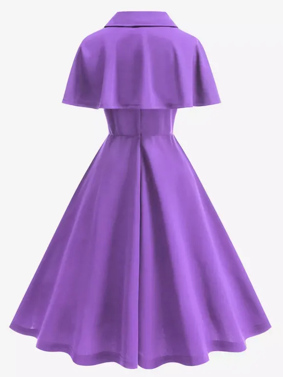 Robe midi vintage années 50 avec cape pour femme coupe trapèze style patineuse - Idéale pour une soirée rétro d'été 2026