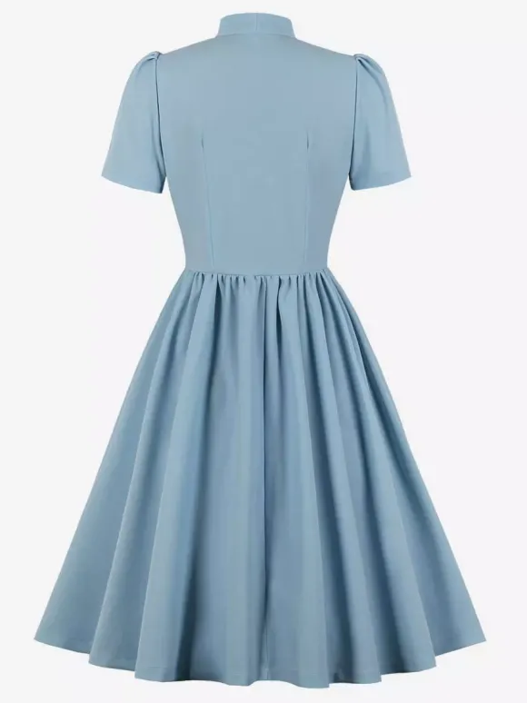Robe midi vintage années 1950 pour femme - Col n艙ud manches courtes coupe évasée style rockabilly - Idéale pour une garden-party (2026)