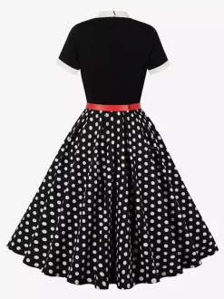 Robe midi vintage années 1950 pour femme - Robe trapèze imprimée à col n艙ud papillon - Idéale pour un thé printanier (2026)