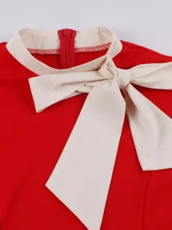 Robe midi vintage années 1950 pour femme - Robe trapèze imprimée à col n艙ud papillon - Idéale pour un thé printanier (2026)