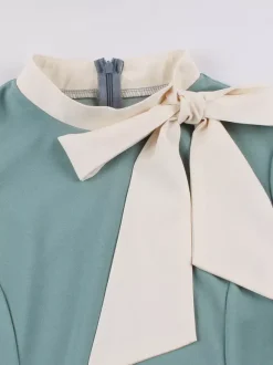 Robe midi vintage années 1950 pour femme - Robe trapèze imprimée à col n艙ud papillon - Idéale pour un thé printanier (2026)