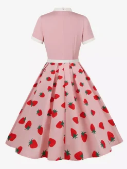 Robe midi vintage années 1950 pour femme - Robe trapèze imprimée à col n艙ud papillon - Idéale pour un thé printanier (2026)