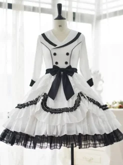 Robe Mignonne Lolita Polyester Manches 3/4 Volants Robe Douce Robe Lolita