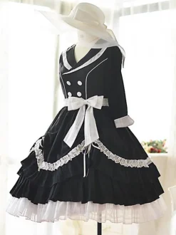 Robe Mignonne Lolita Polyester Manches 3/4 Volants Robe Douce Robe Lolita