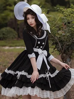 Robe Mignonne Lolita Polyester Manches 3/4 Volants Robe Douce Robe Lolita