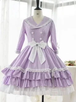 Robe Mignonne Lolita Polyester Manches 3/4 Volants Robe Douce Robe Lolita