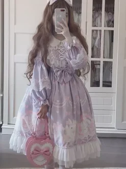 Robe Mignonne Lolita Robe À Manches Longues Bouffantes