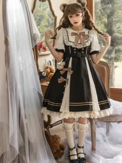 Robe Mignonne Lolita Robe À Manches Courtes En Polyester Robe Lolita Style Académique