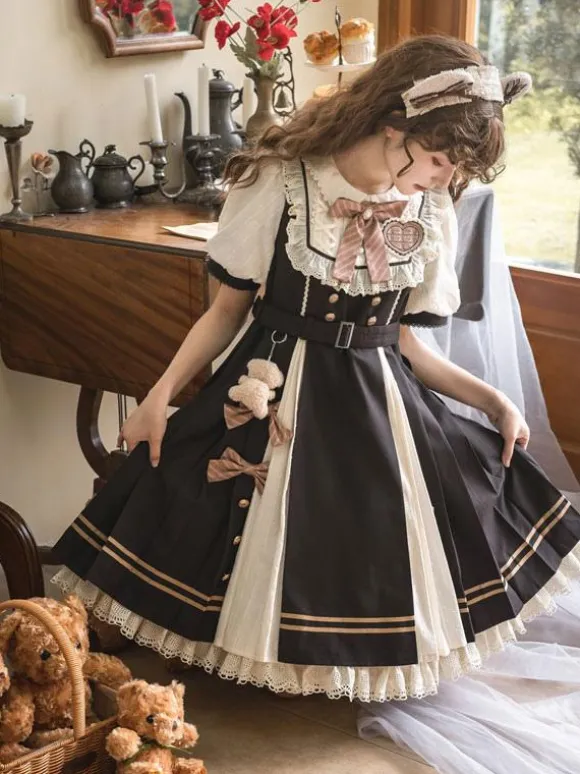 Robe Mignonne Lolita Robe À Manches Courtes En Polyester Robe Lolita Style Académique