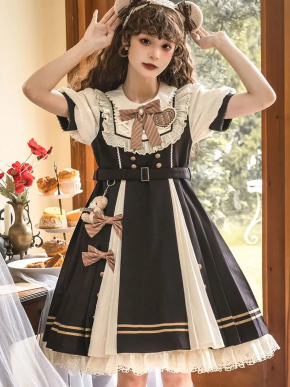 Robe Mignonne Lolita Robe À Manches Courtes En Polyester Robe Lolita Style Académique
