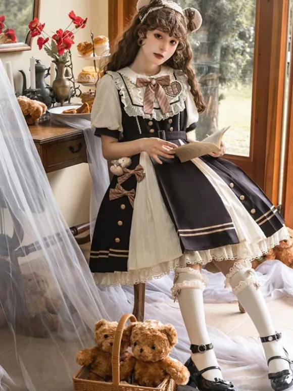 Robe Mignonne Lolita Robe À Manches Courtes En Polyester Robe Lolita Style Académique